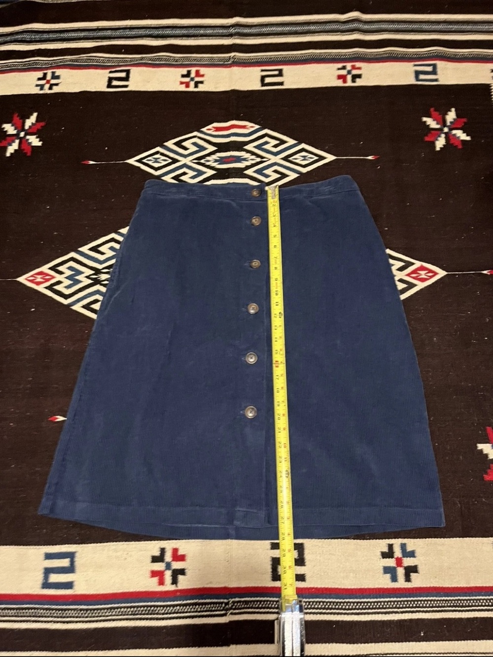 The Vermont Country Store 1X Blue Corduroy Skirt Buttons Pockets Modest Pull On - Picture 5 of 6